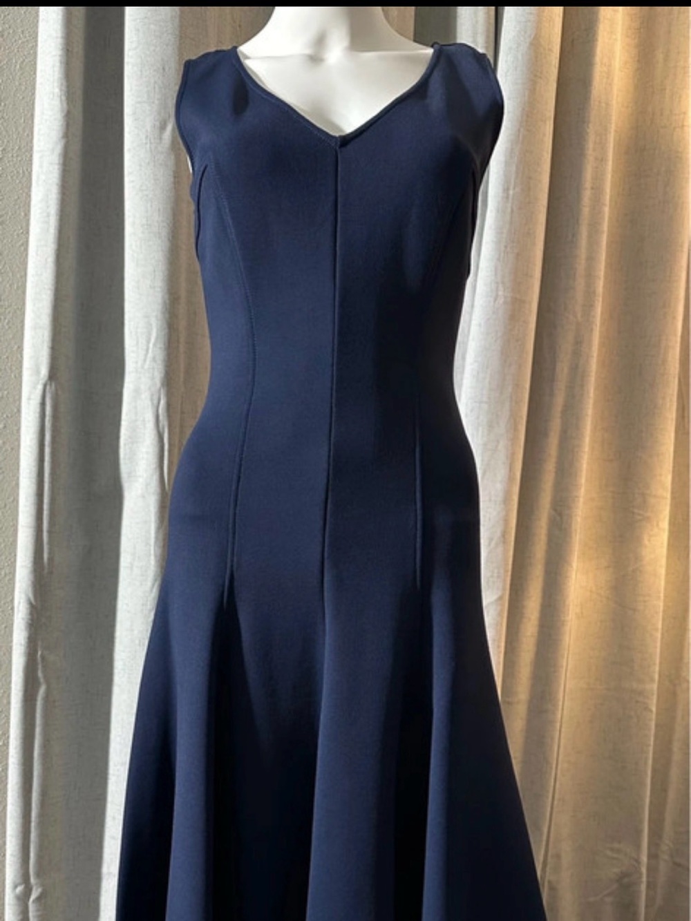 St. John Navy Seam-Panel Midi Dress